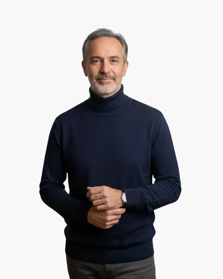 Men's fitted knit turtleneck sweater, ideal for autumn