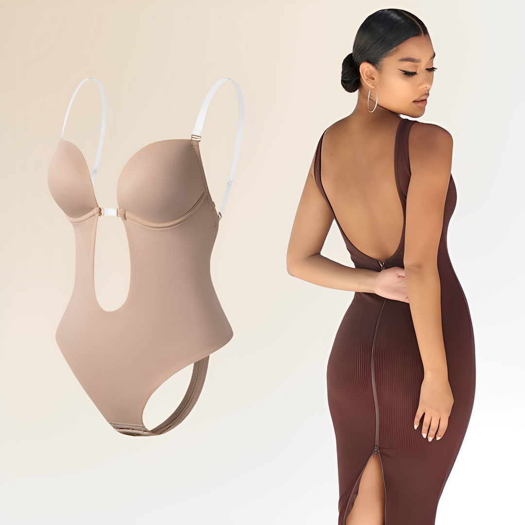 Backless women's body shaper, deep plunging neckline, shaping lingerie