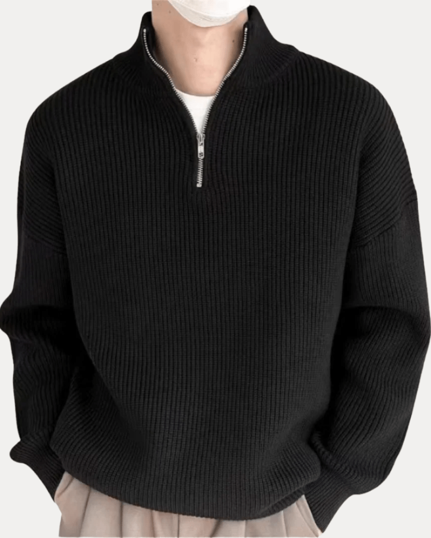 Pull en laine pour homme à col montant zippé, idéal pour l’automne