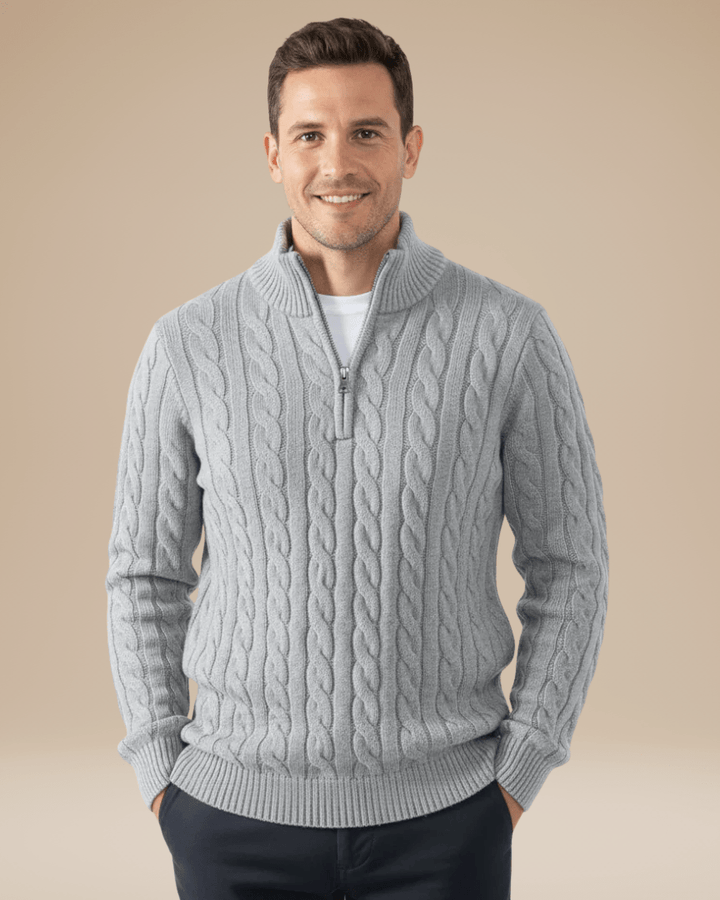 Pull en maille unisexe à fermeture éclair, motif torsadé, pour l’automne