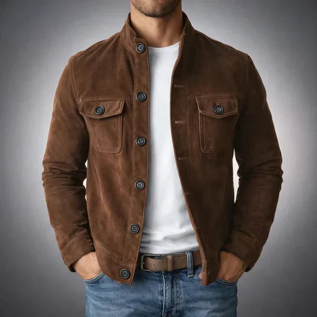 Giacca militare casual da uomo in pelle scamosciata, ideale per l’autunno