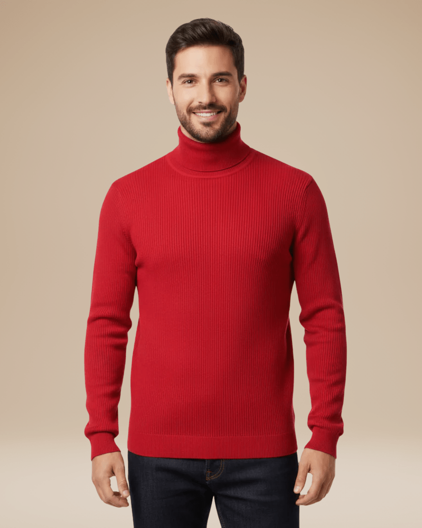 Pull à col roulé pour homme en coton, ajusté et côtelé, pour l’automne