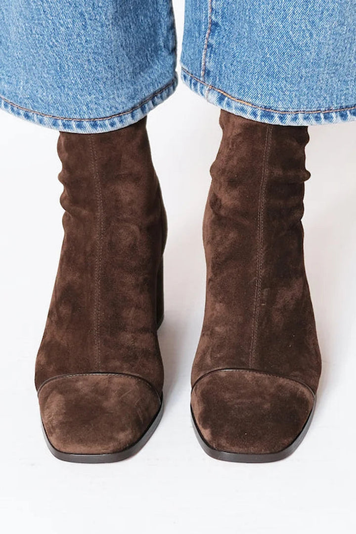 Bottes d’automne pour femme en cuir à talon bloc et bout carré