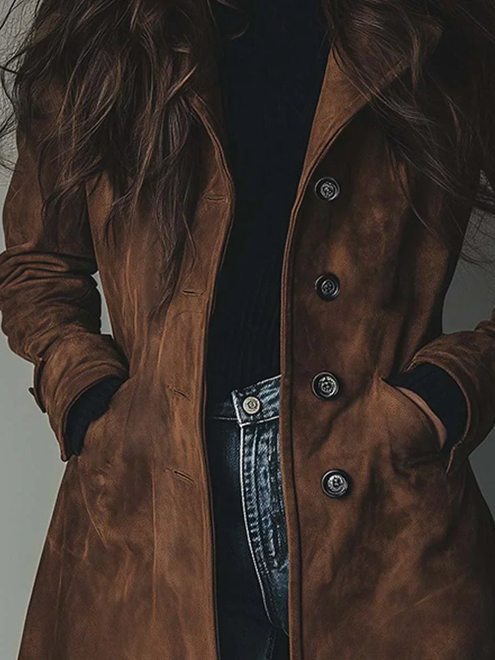 Trench-coat femme en daim, manteau d’automne de mi-saison