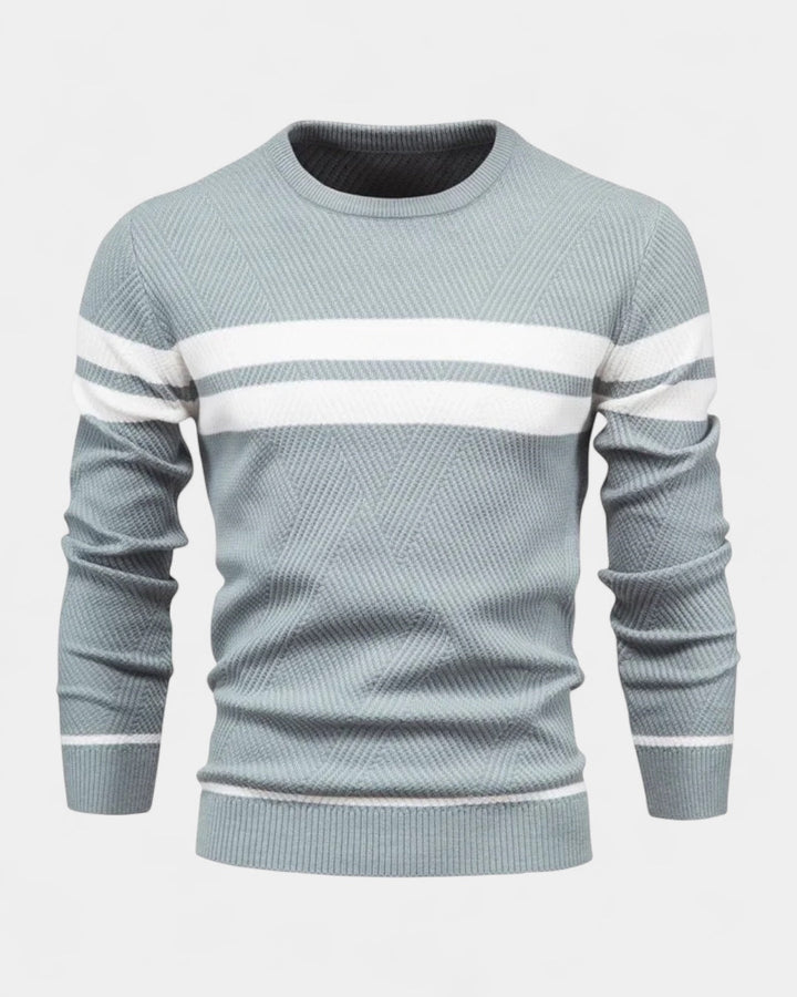 Pull homme en coton rayé à col rond, coupe slim, pour l’automne