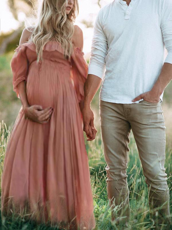 Abito premaman in cotone traspirante, stile bohemien, con scollo a barca, estivo