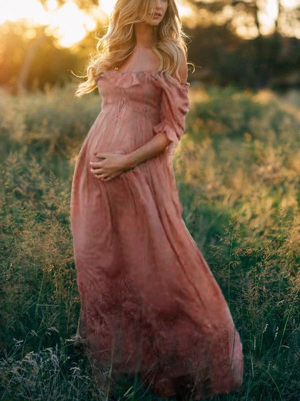 Abito premaman in cotone traspirante, stile bohemien, con scollo a barca, estivo
