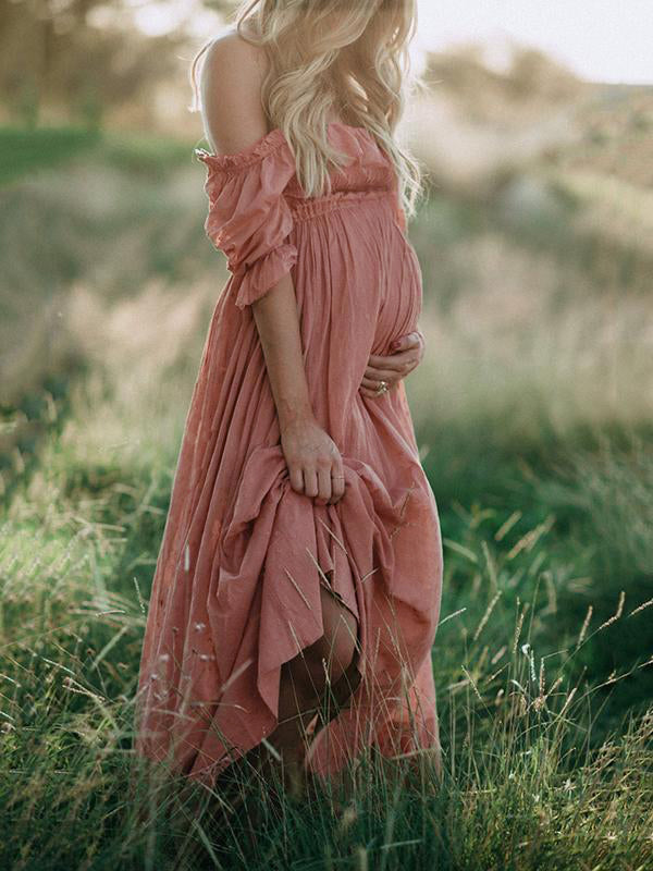 Abito premaman in cotone traspirante, stile bohemien, con scollo a barca, estivo