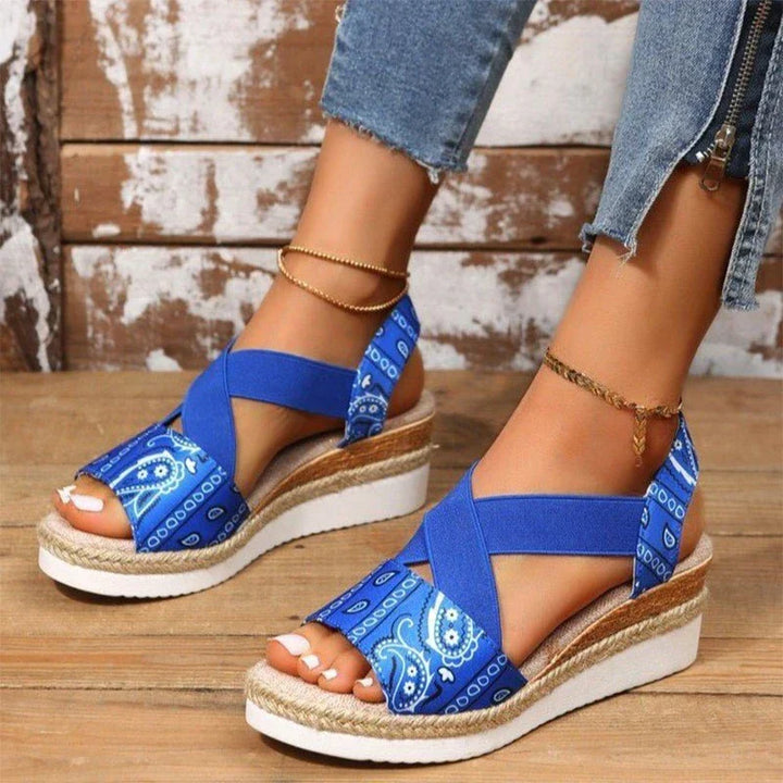 Elsa - Trendy women's sandals with orthopedic wedge heel in hemp rope
