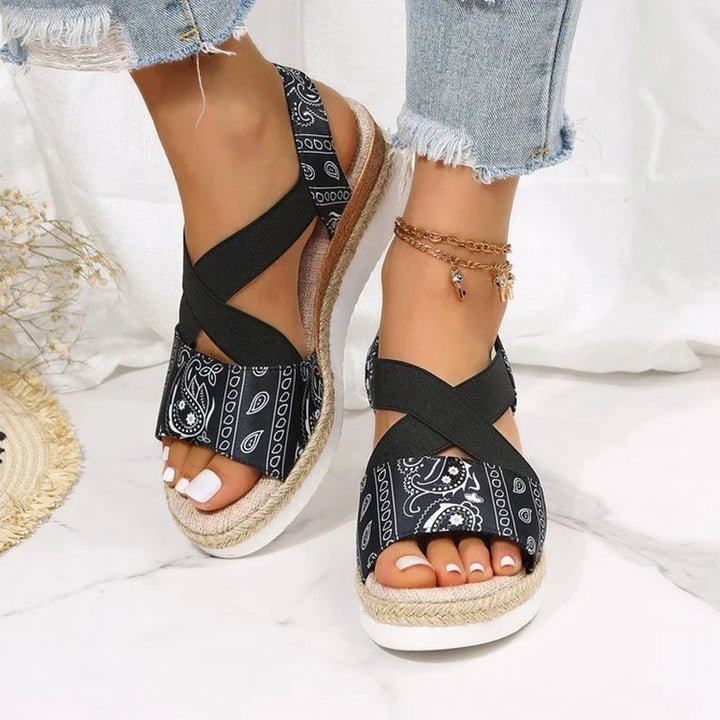 Elsa - Trendy women's sandals with orthopedic wedge heel in hemp rope