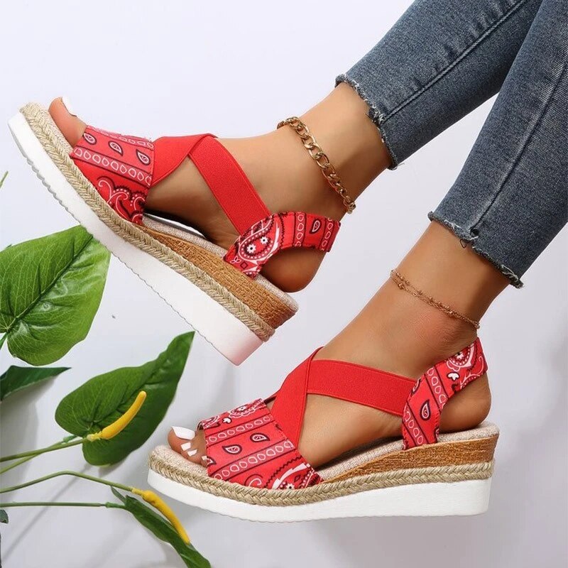 Elsa - Trendy women's sandals with orthopedic wedge heel in hemp rope