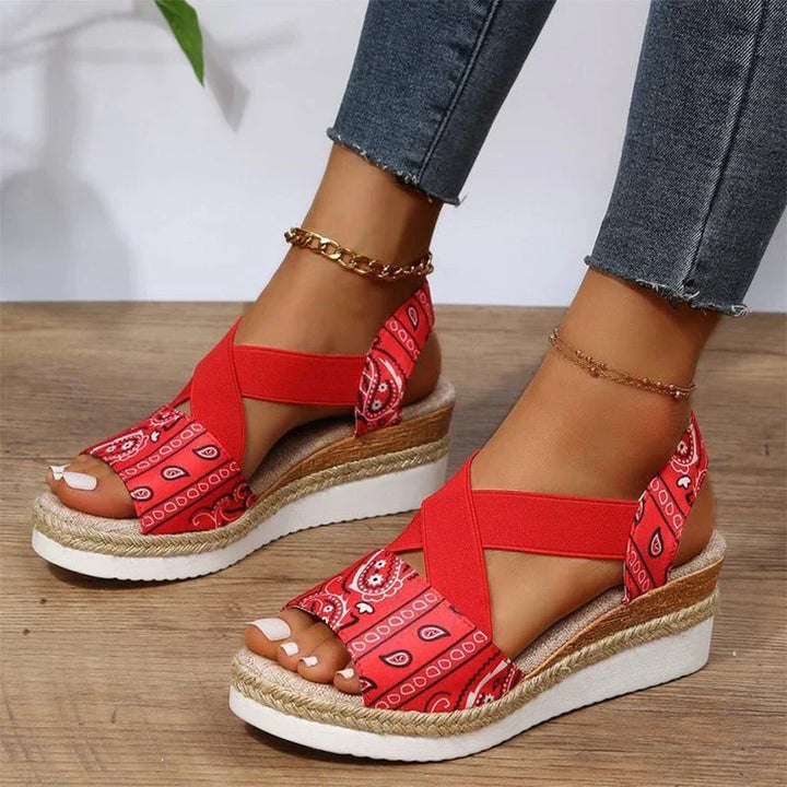 Elsa - Trendy women's sandals with orthopedic wedge heel in hemp rope