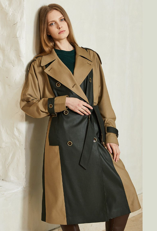 Rövid női trench coat övvel, elegáns átmeneti kabát őszre, hosszú ujjakkal