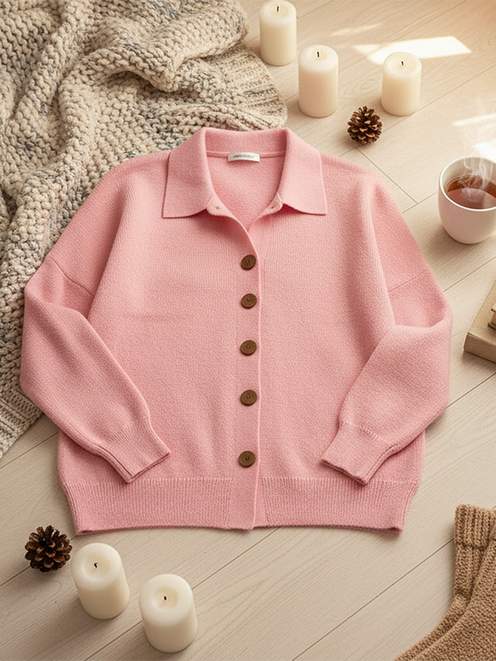 Cardigan femme en maille boutonné, pull d’automne