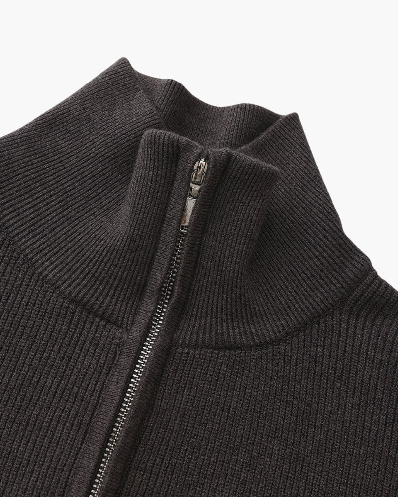 Pull en laine pour homme à col zippé, côtelé, style smart casual, automne