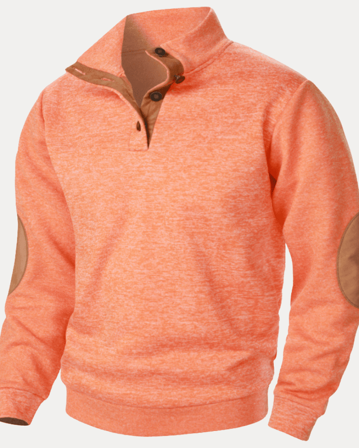 Pull homme en laine à col montant chiné avec écussons, collection automne