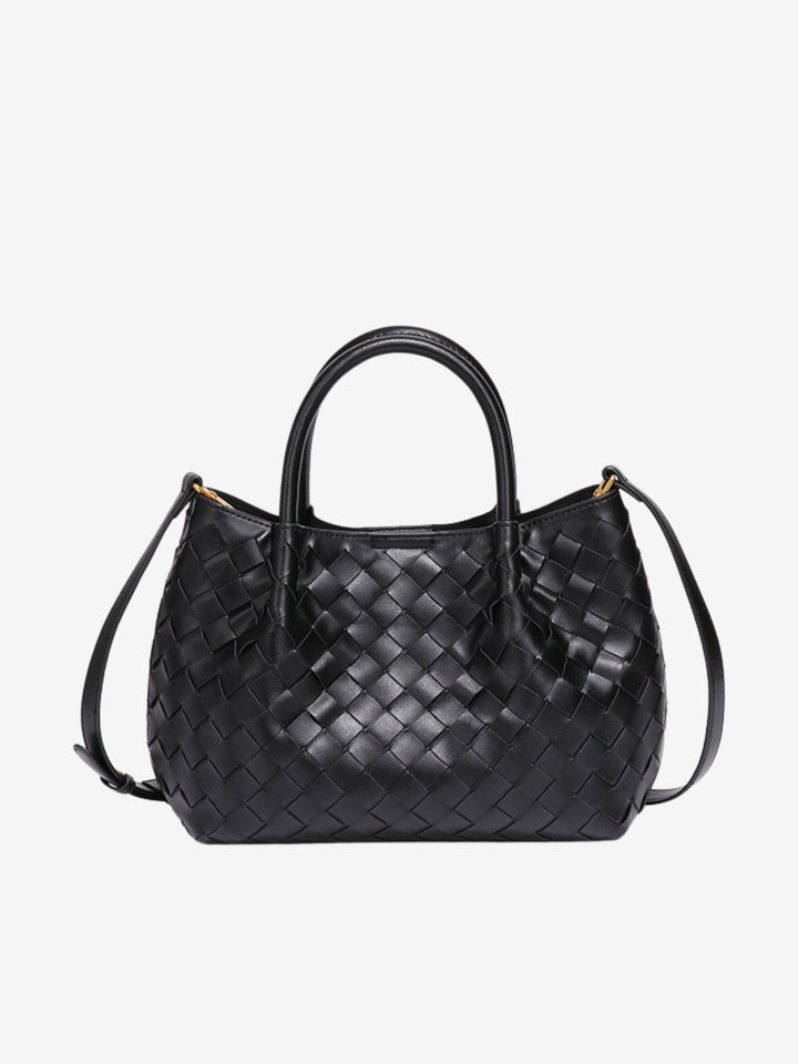 Large woven leather shoulder bag for women, autumn collection