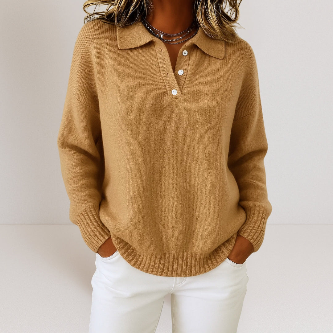 Pull femme en maille avec col pour l'automne, coupe élégante au quotidien