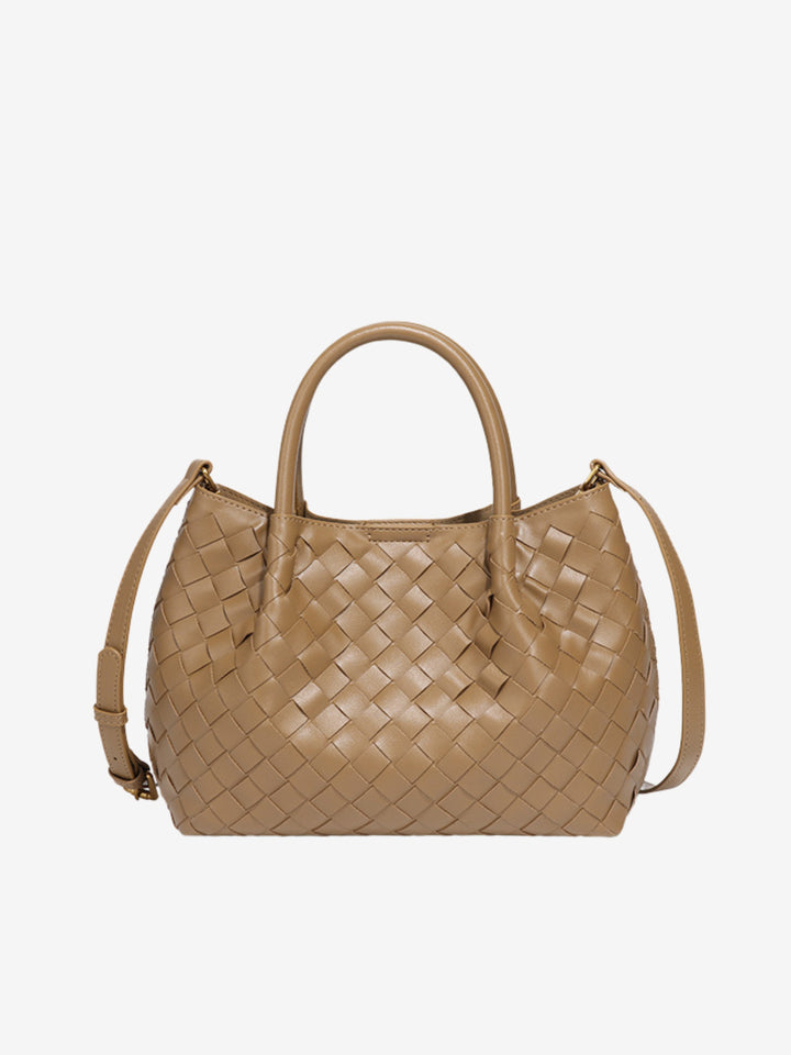 Large woven leather shoulder bag for women, autumn collection