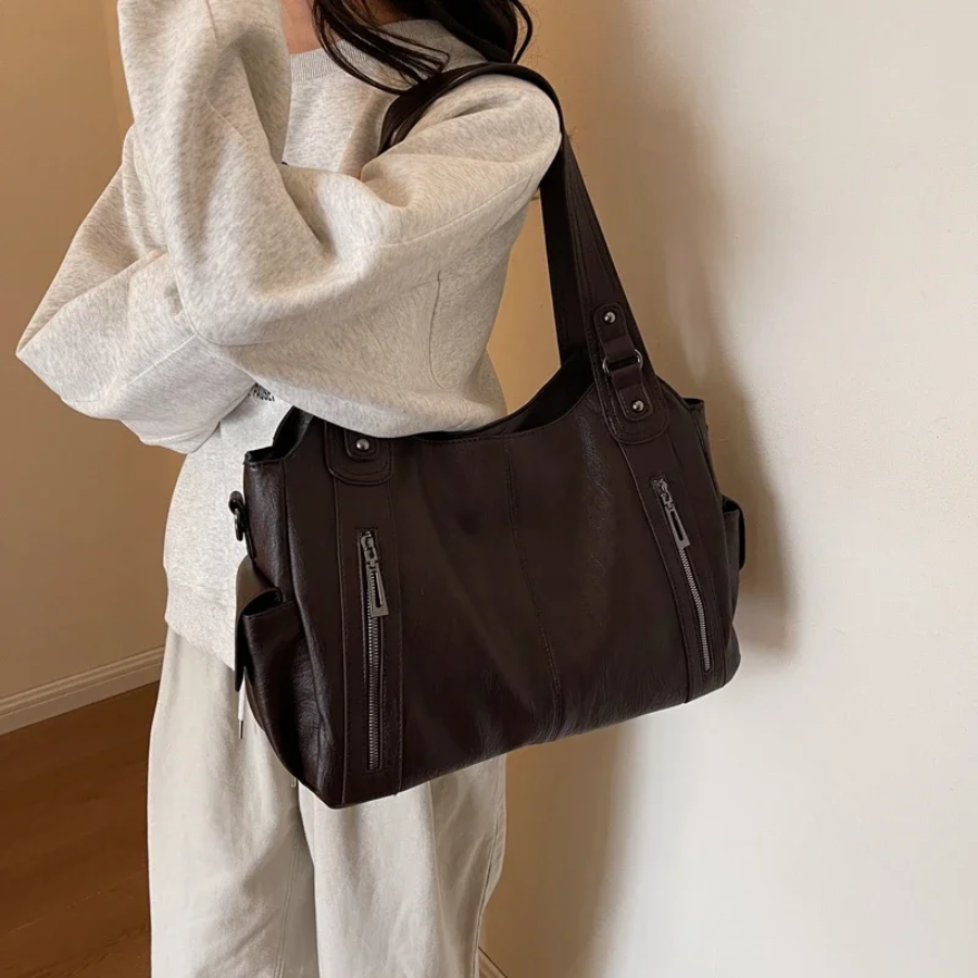 Sac bandoulière femme en cuir, spacieux, style automnal et urbain