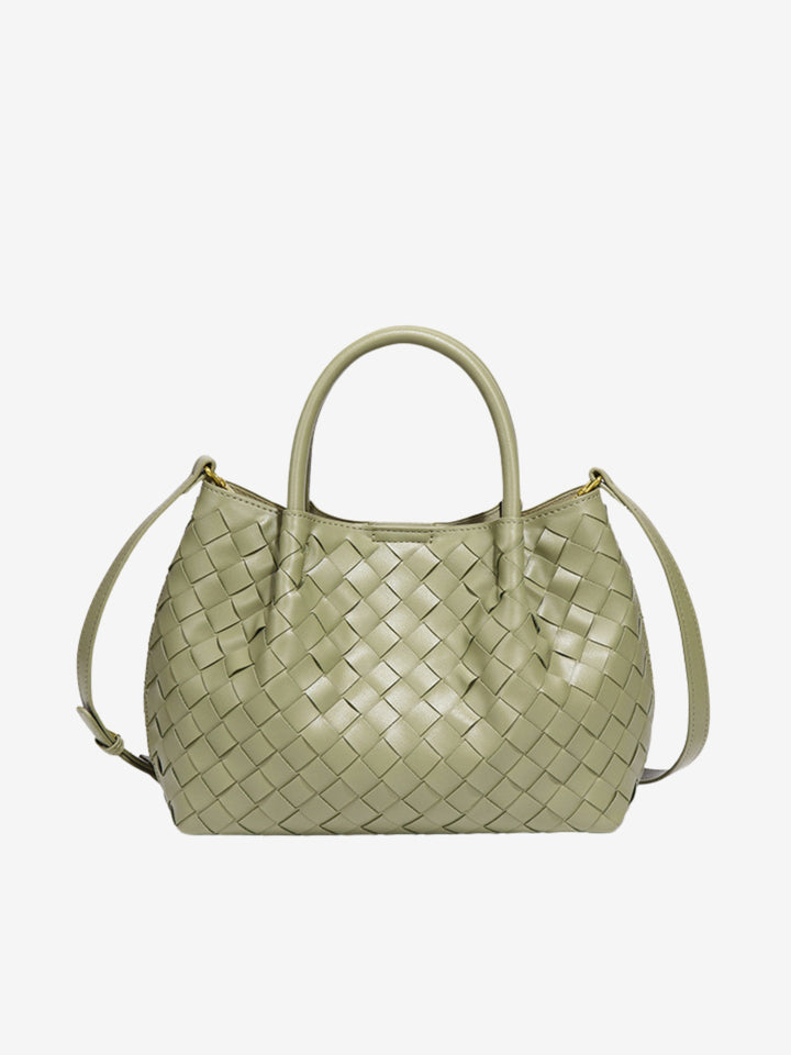 Large woven leather shoulder bag for women, autumn collection
