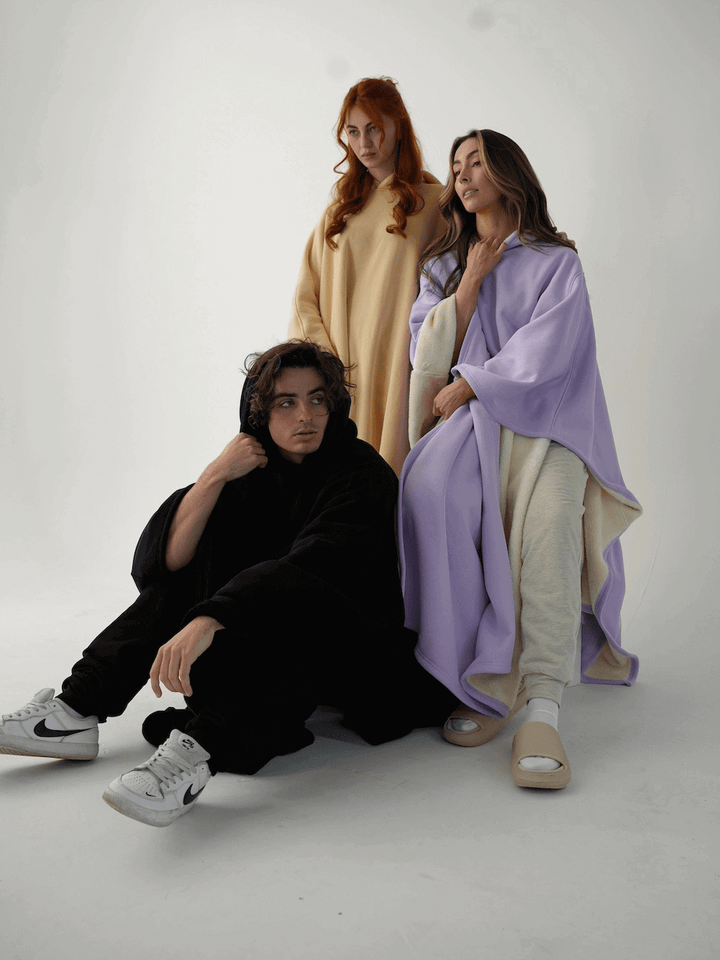 Coperta oversize con cappuccio da donna in pile e maniche, per l’autunno