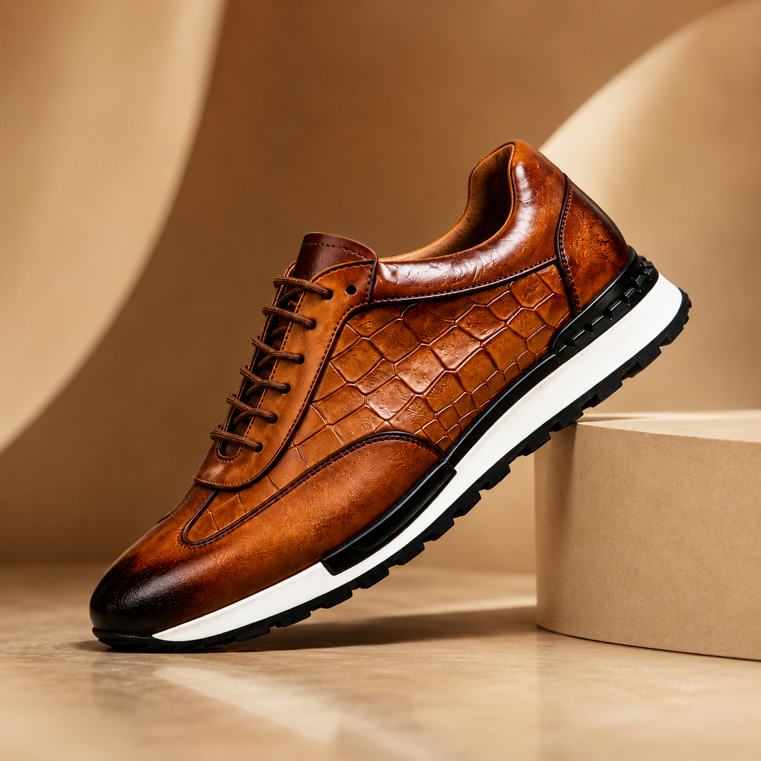 Baskets homme en cuir véritable effet croco à lacets, sneakers basses élégantes pour l’automne