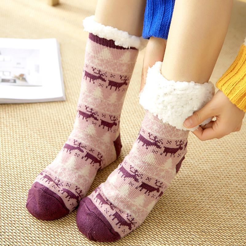 Chaussettes chaudes d'hiver antidérapantes en polaire pour garder les pieds au chaud