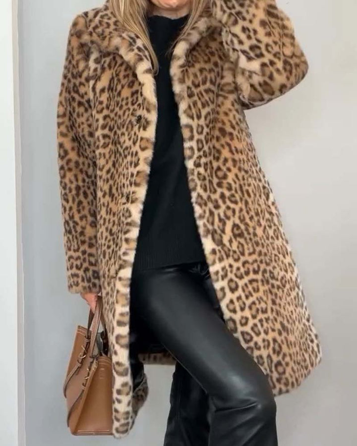 Manteau long pour femme à motif léopard avec laine, cape automnale