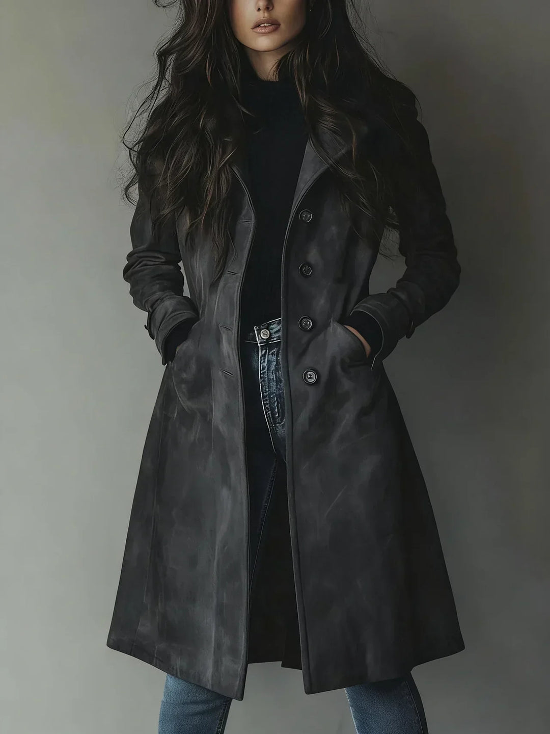 Trench-coat femme en daim, manteau d’automne de mi-saison