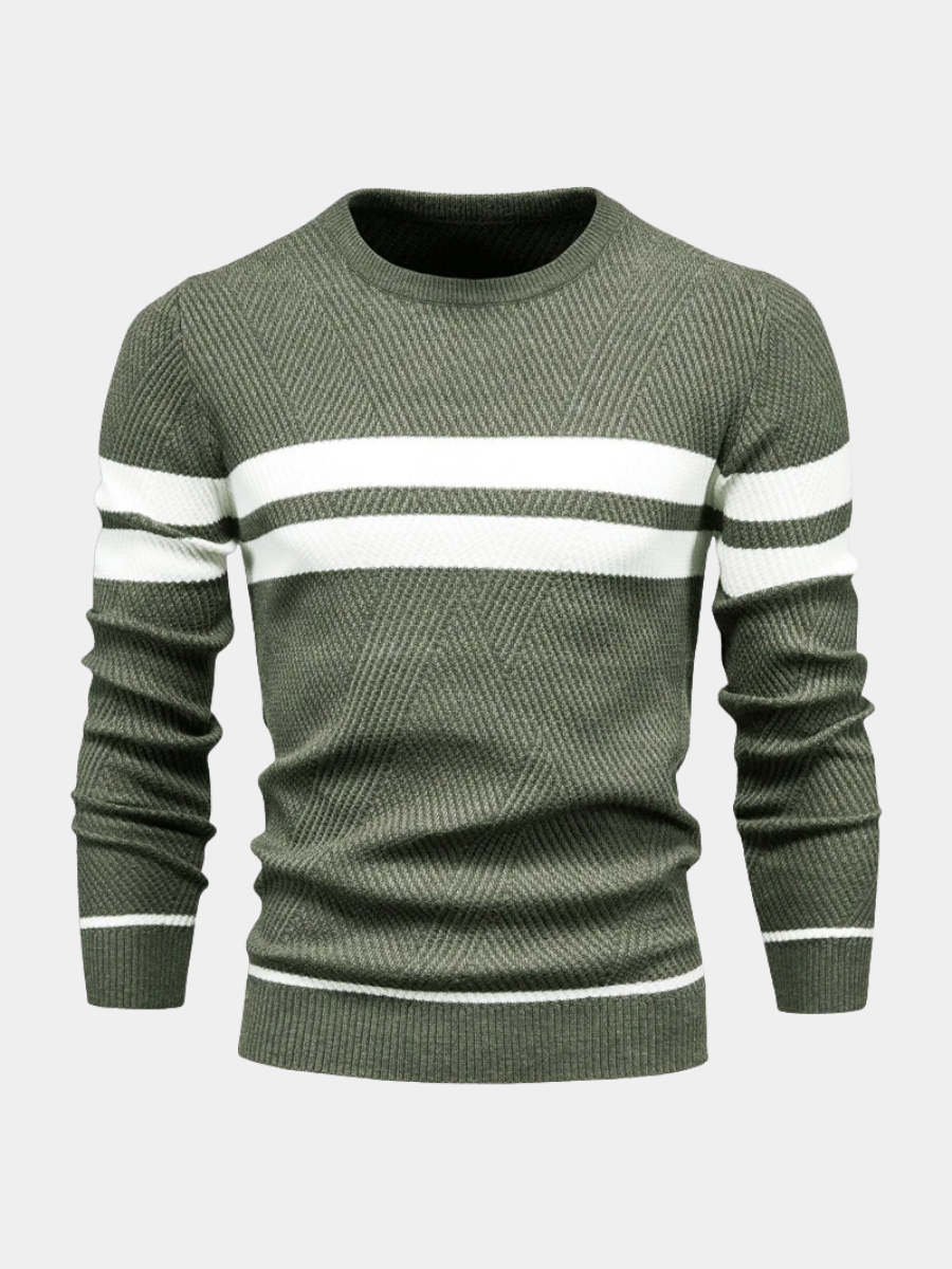 Pull homme rayé en coton à col rond pour l’automne
