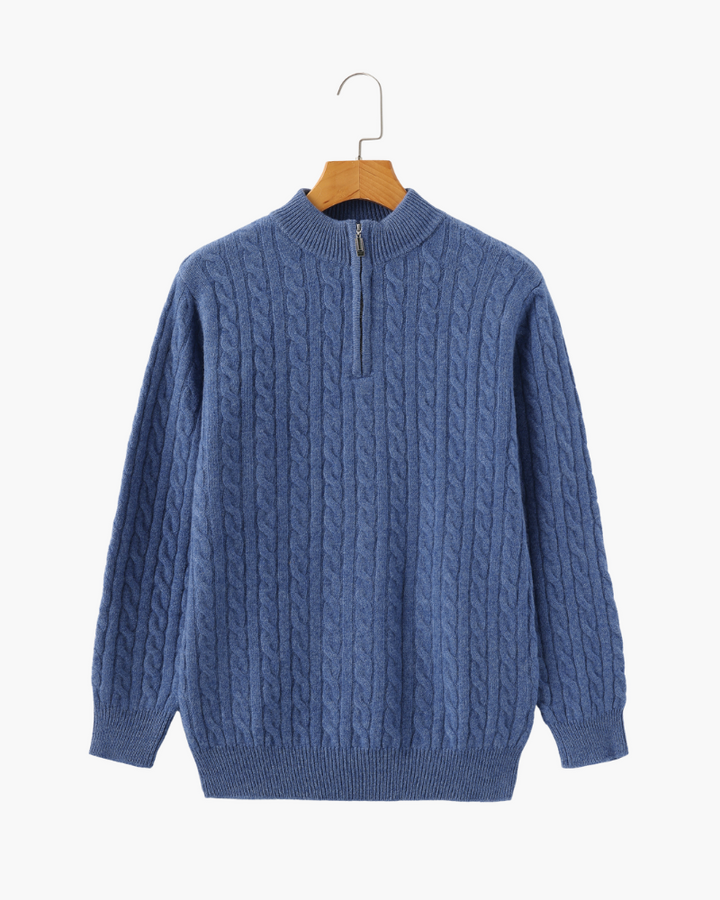 Pull homme en cachemire à col zippé, maille torsadée, pour l’automne