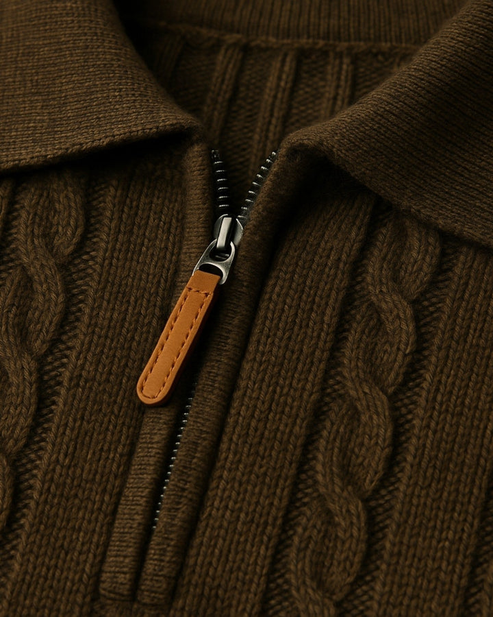 Pull polo homme en coton à manches longues avec fermeture éclair, pour l’automne