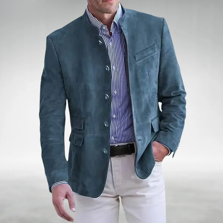 Veste homme col montant effet daim à boutons, veste habillée coupe droite pour l’automne