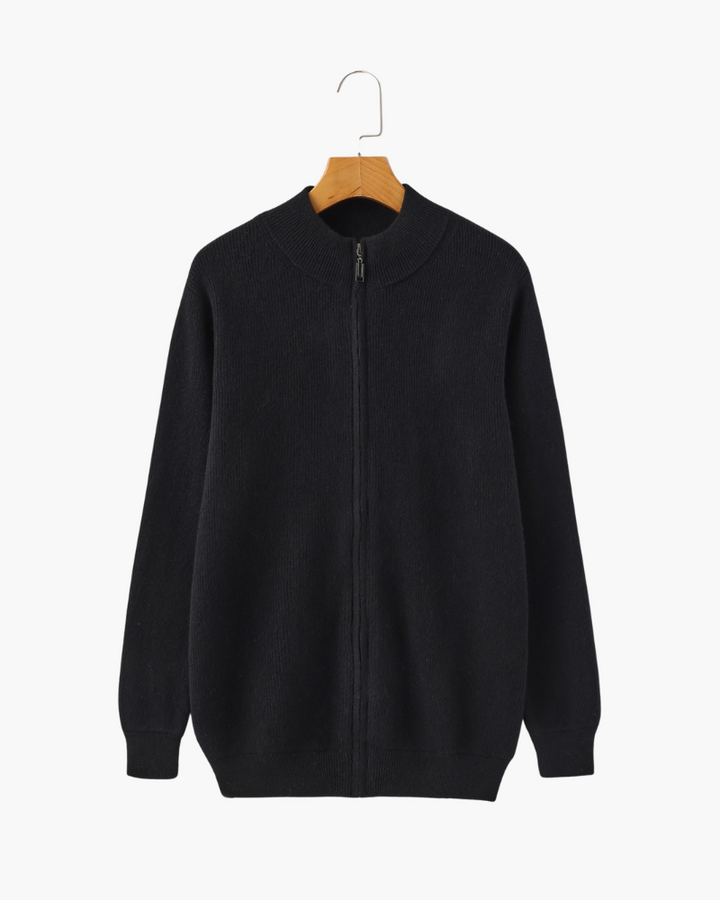Gilet en laine pour homme à fermeture éclair avec col montant, maille automnale
