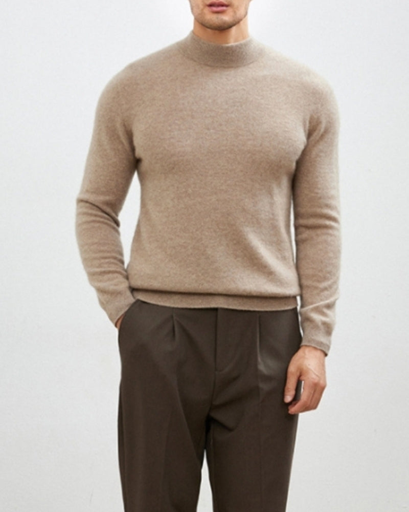 Pull tricoté ajusté en laine pour homme, col roulé, élégant pour l’automne