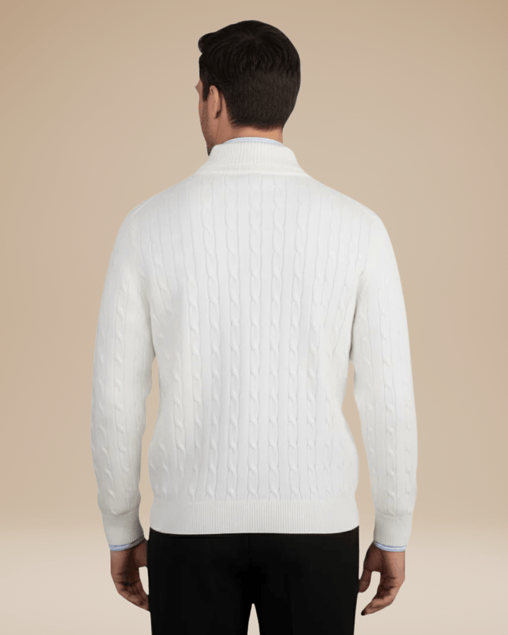 Pull homme en laine à torsades, col montant zippé, automne