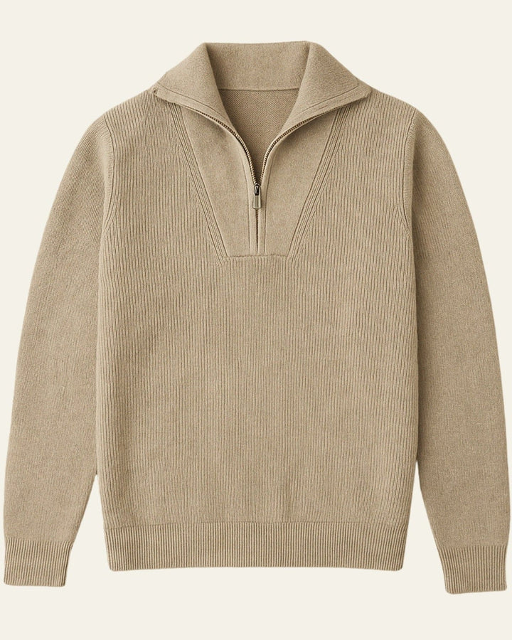 Pull d’automne pour homme en cachemire côtelé avec fermeture éclair au col
