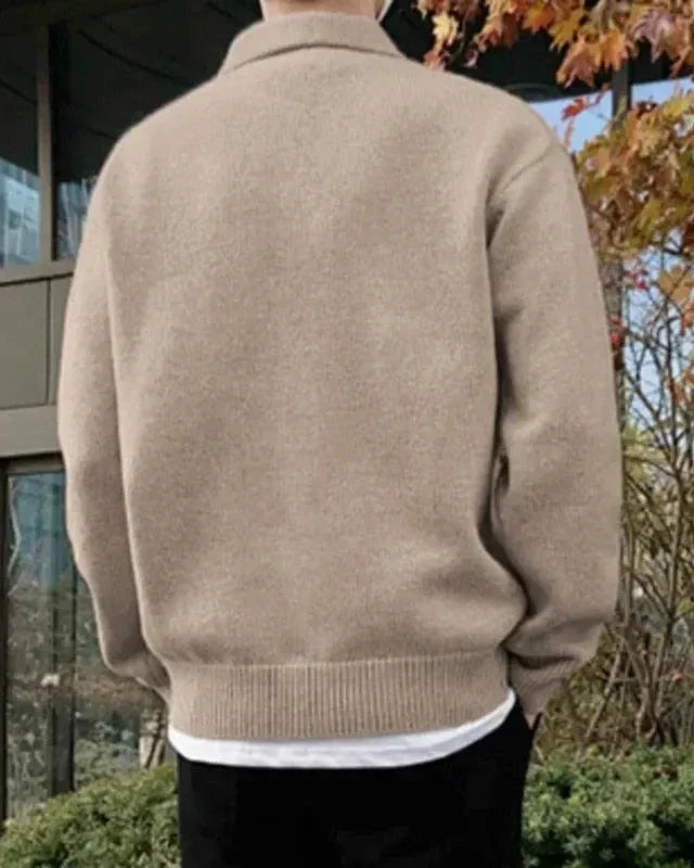 Pull en laine pour homme avec fermeture éclair sous le col, coupe ample pour l’automne