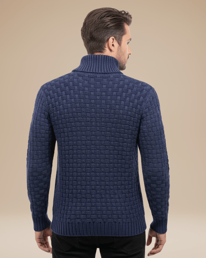 Pull homme en laine à col châle, maille panier, style automnal