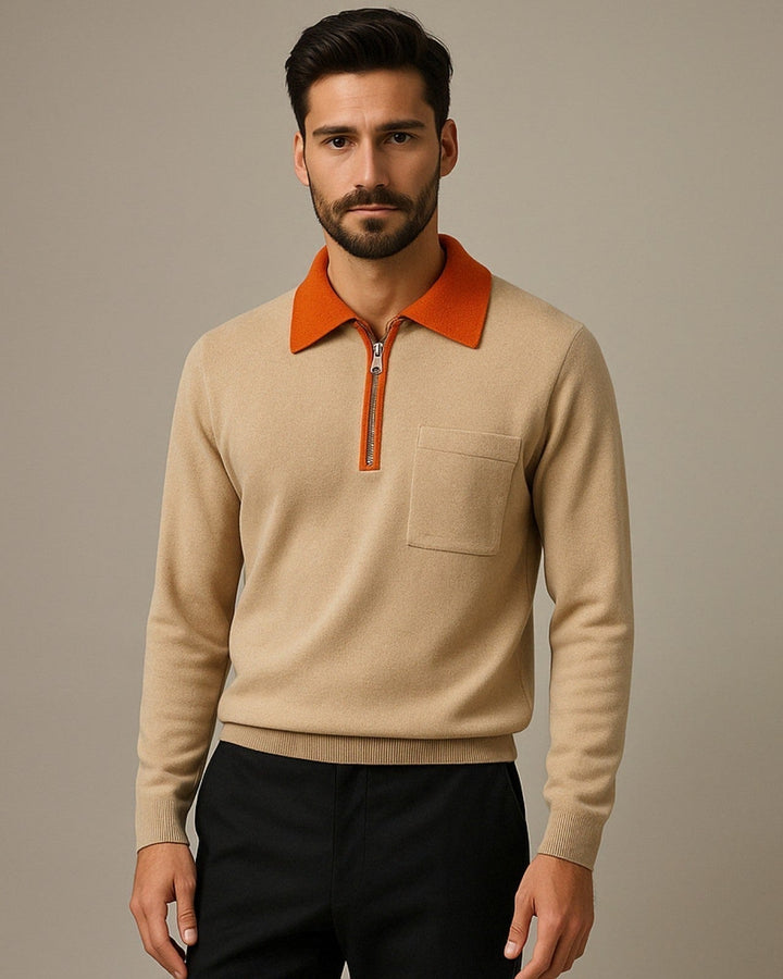 Pull en cachemire pour homme à col zippé, élégant pour l’automne