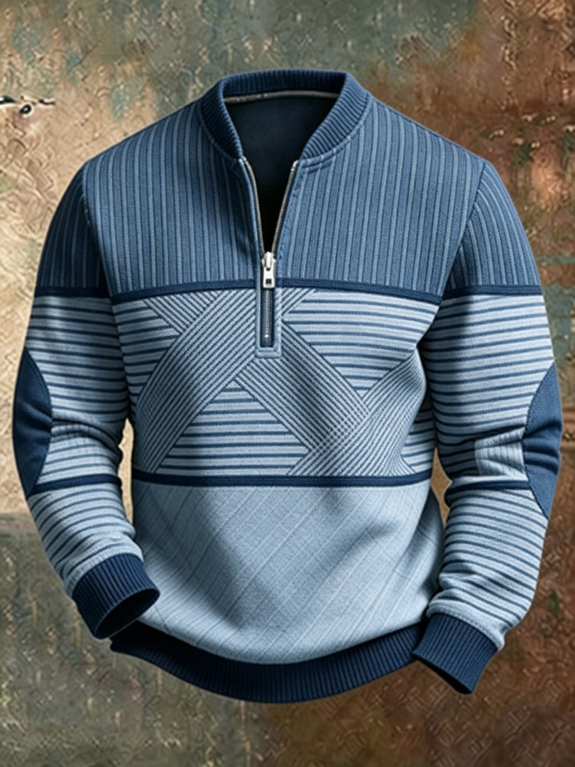 Sweat-shirt homme demi-zip à col montant et motif géométrique, pull décontracté pour l’automne