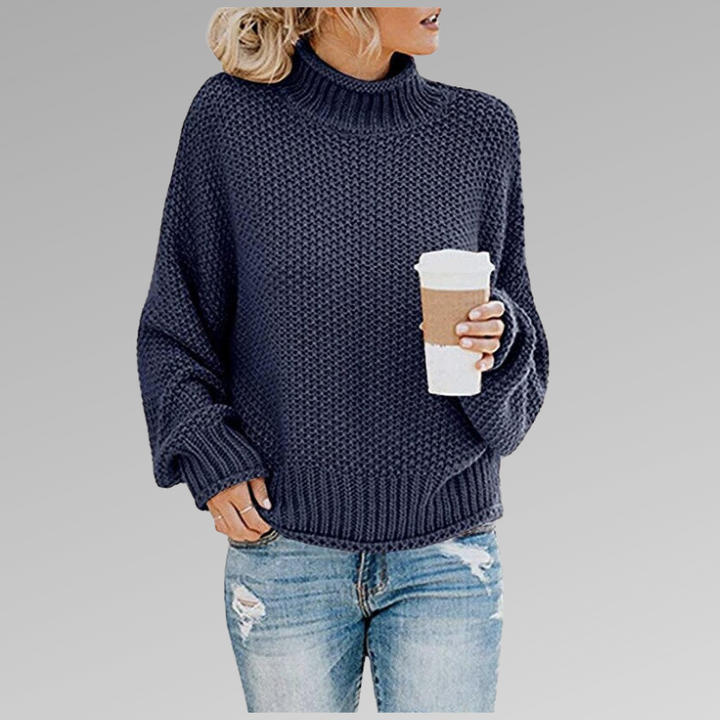 Women’s oversized ribbed-knit turtleneck sweater for summer, with a loose and comfortable fit