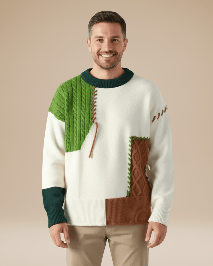 Pull en laine pour homme à col rond, motif torsadé, tricot d’automne
