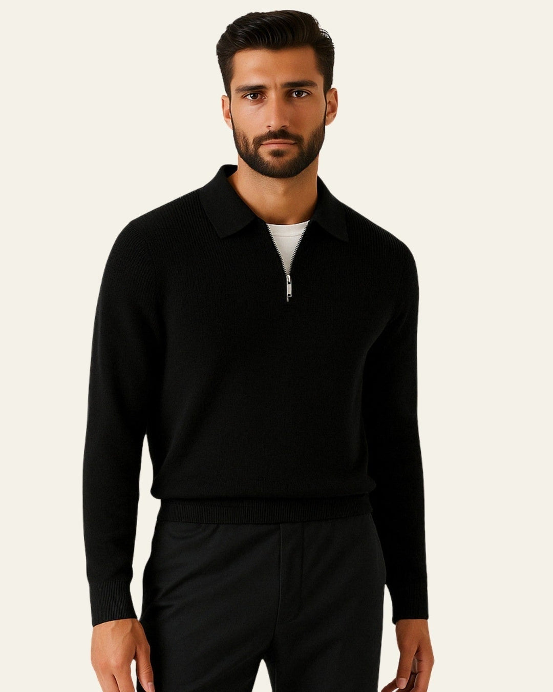 Pull en maille pour homme avec coton et fermeture éclair | Modèle chaud pour l’automne