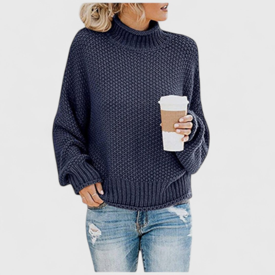 Pulover de damă din tricot de lână, cu guler înalt, pentru toamnă