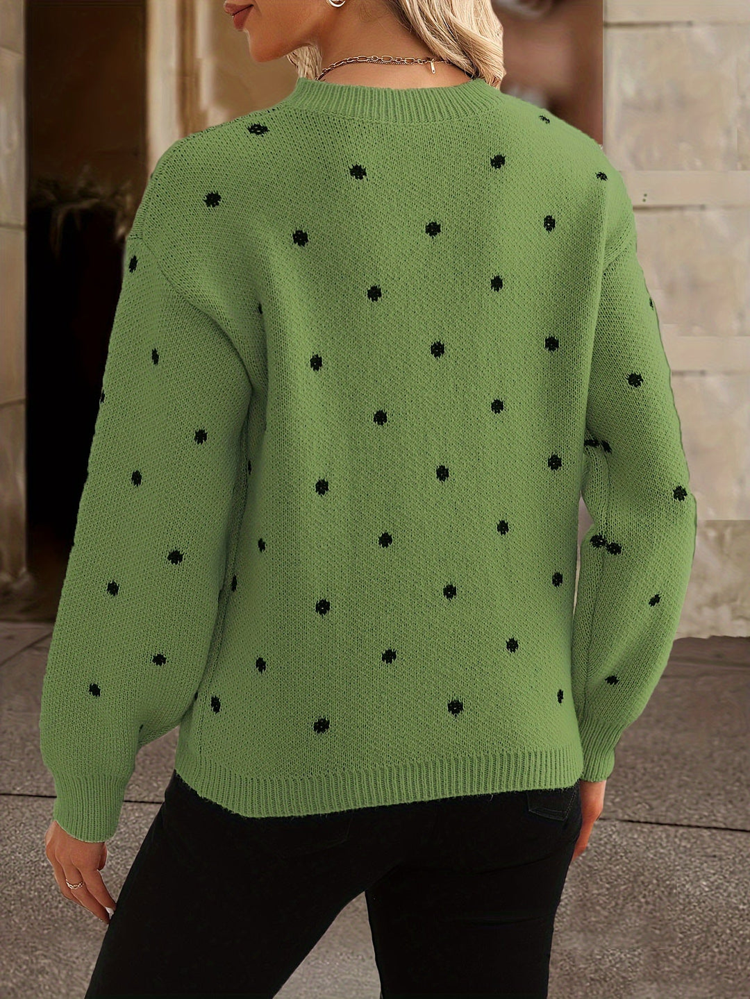 Pull en maille pour femme à pois col rond chaud automne-hiver doux