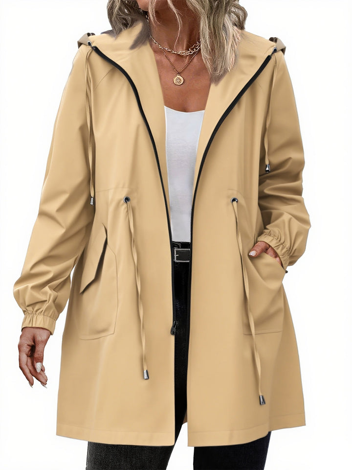 Giacca antipioggia da donna per taglie forti, con cappuccio in poliestere, leggera e casual per l’autunno