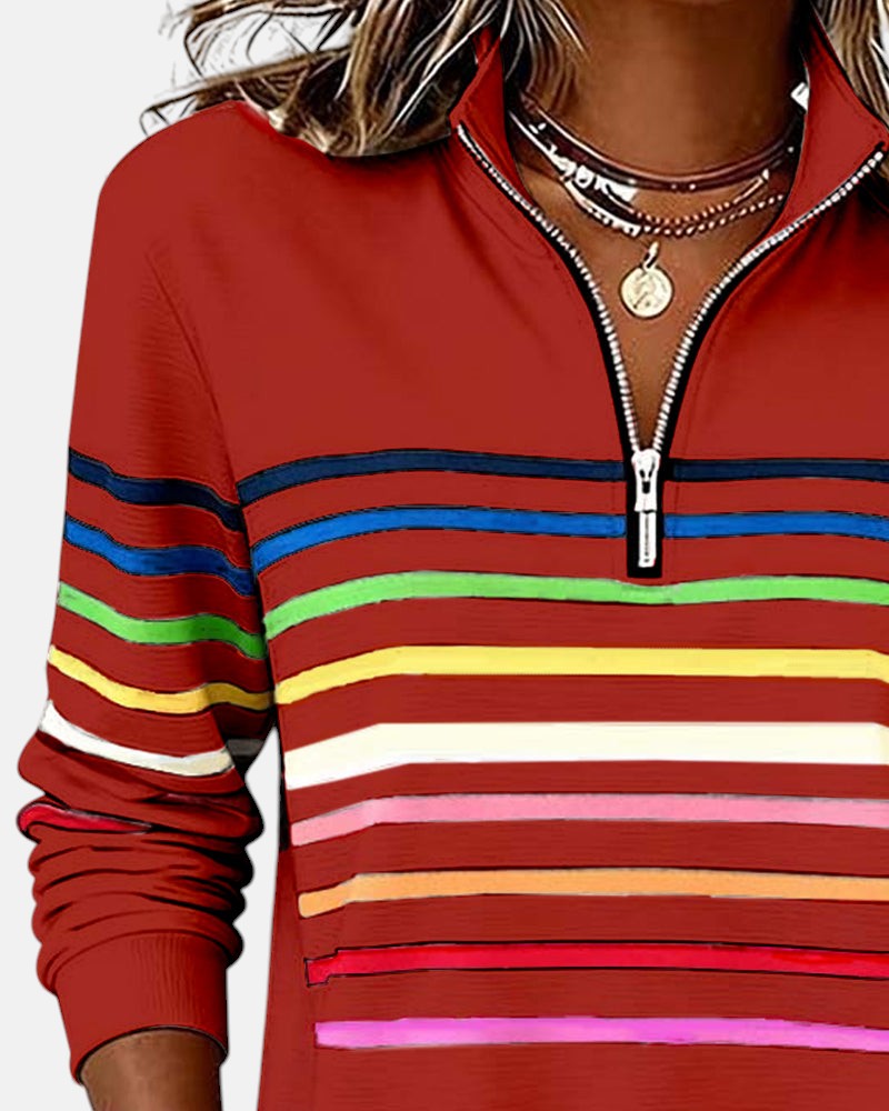 Pull en maille à rayures pour femmes avec fermeture éclair pour l'automne