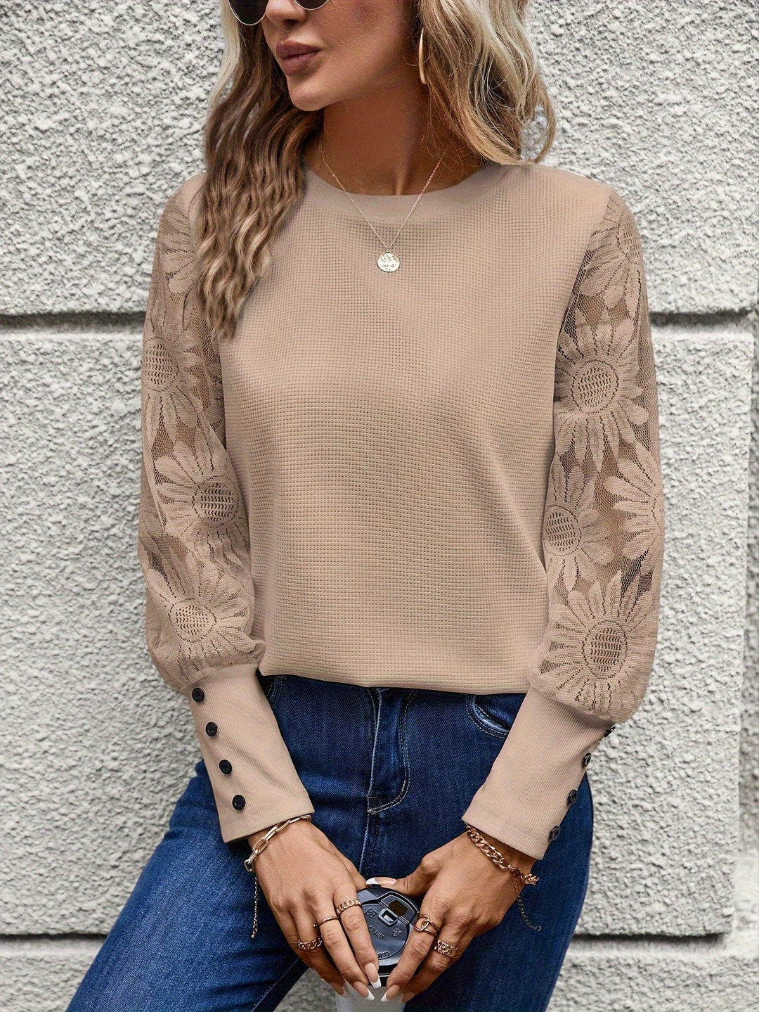 Barbara - Elegant and Chic Floral Lace Blouse for Fall for Women